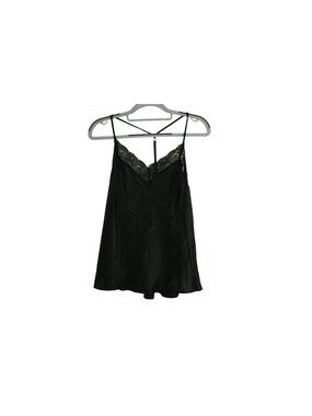 NWT Linea Donatella Satin Lace Cami Sz M Black Lingerie Sleepwear Strappy V Neck
